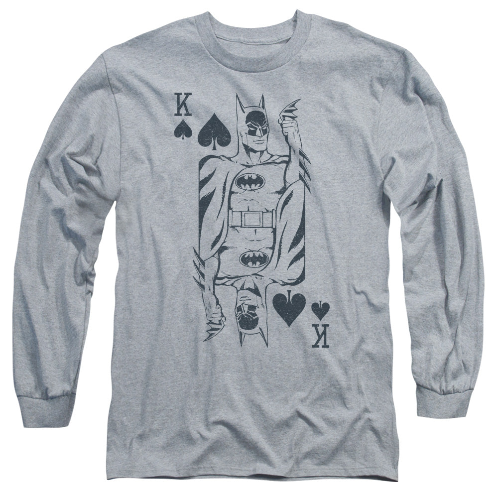 DC Comics Bat Card Mens Long Sleeve Shirt Athletic Heather Officially Licensed