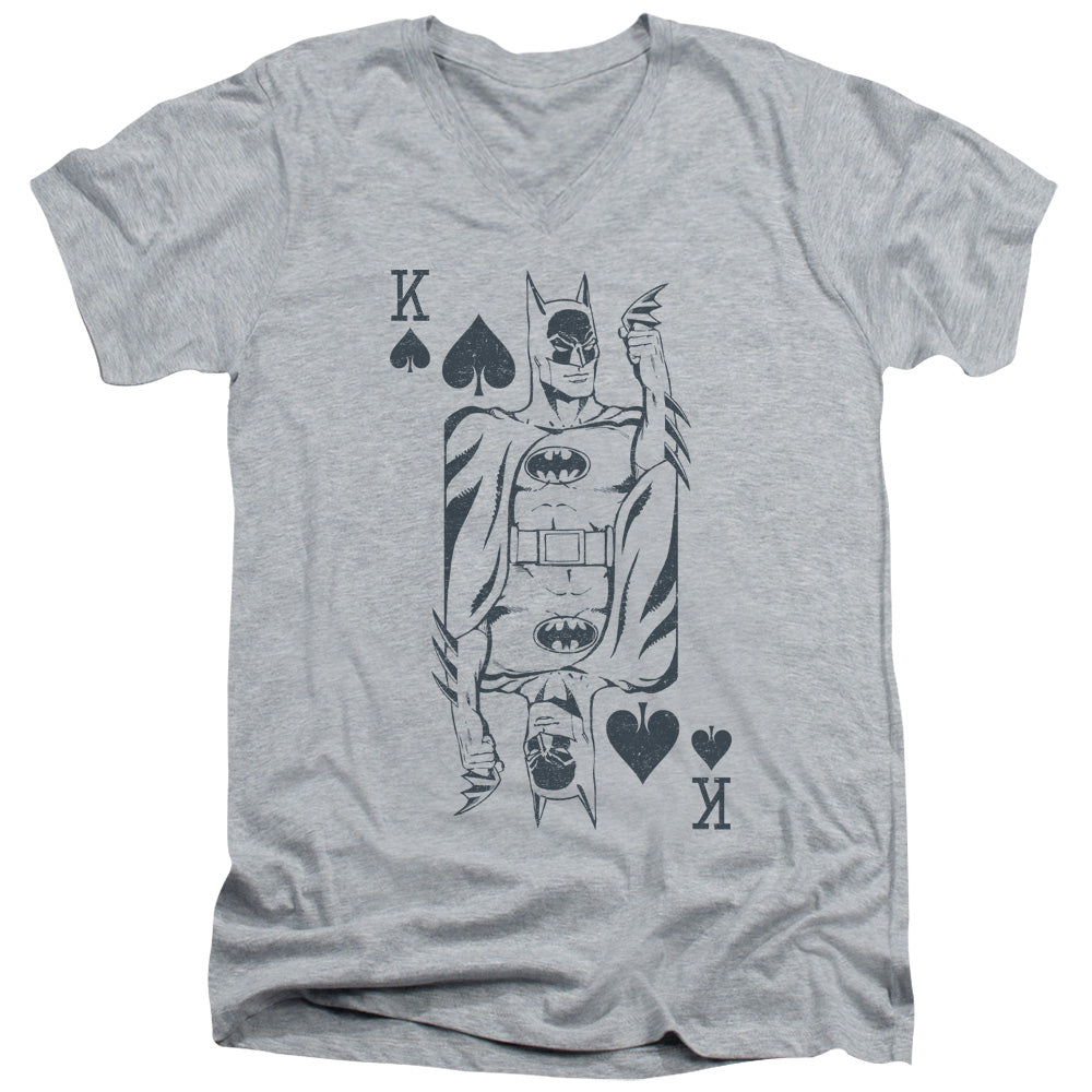 DC Comics Bat Card Mens Slim Fit V Neck T Shirt Athletic Heather Officially Licensed