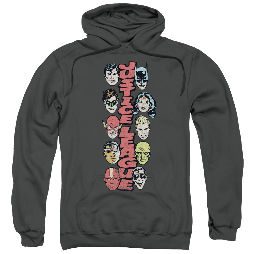 DC Comics Stacked Justice Mens Hoodie Charcoal Officially Licensed
