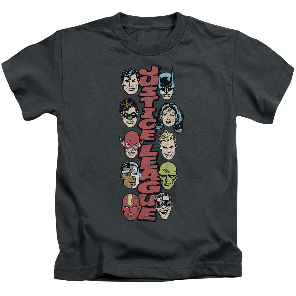 DC Comics Stacked Justice Juvenile Kids Youth T Shirt Charcoal Officially Licensed