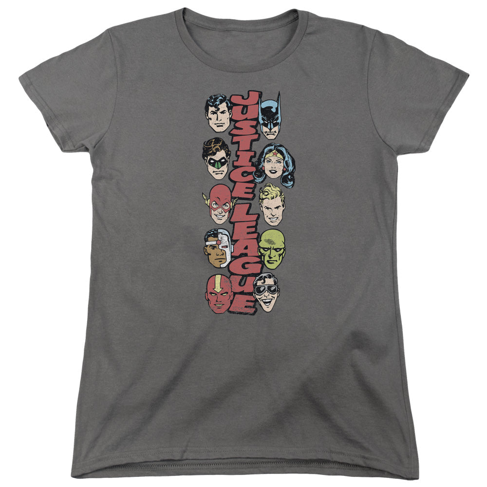 DC Comics Stacked Justice Womens T Shirt Charcoal Officially Licensed