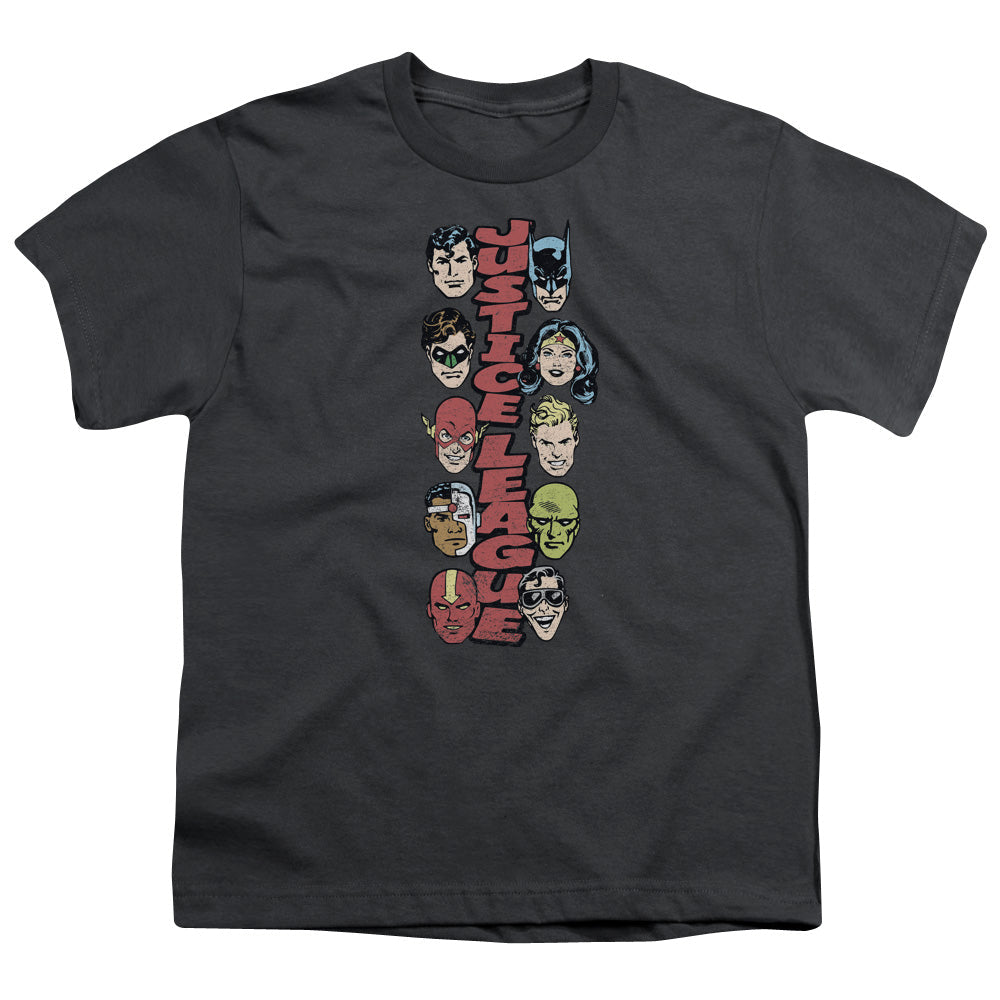 DC Comics Stacked Justice Kids Youth T Shirt Charcoal Officially Licensed