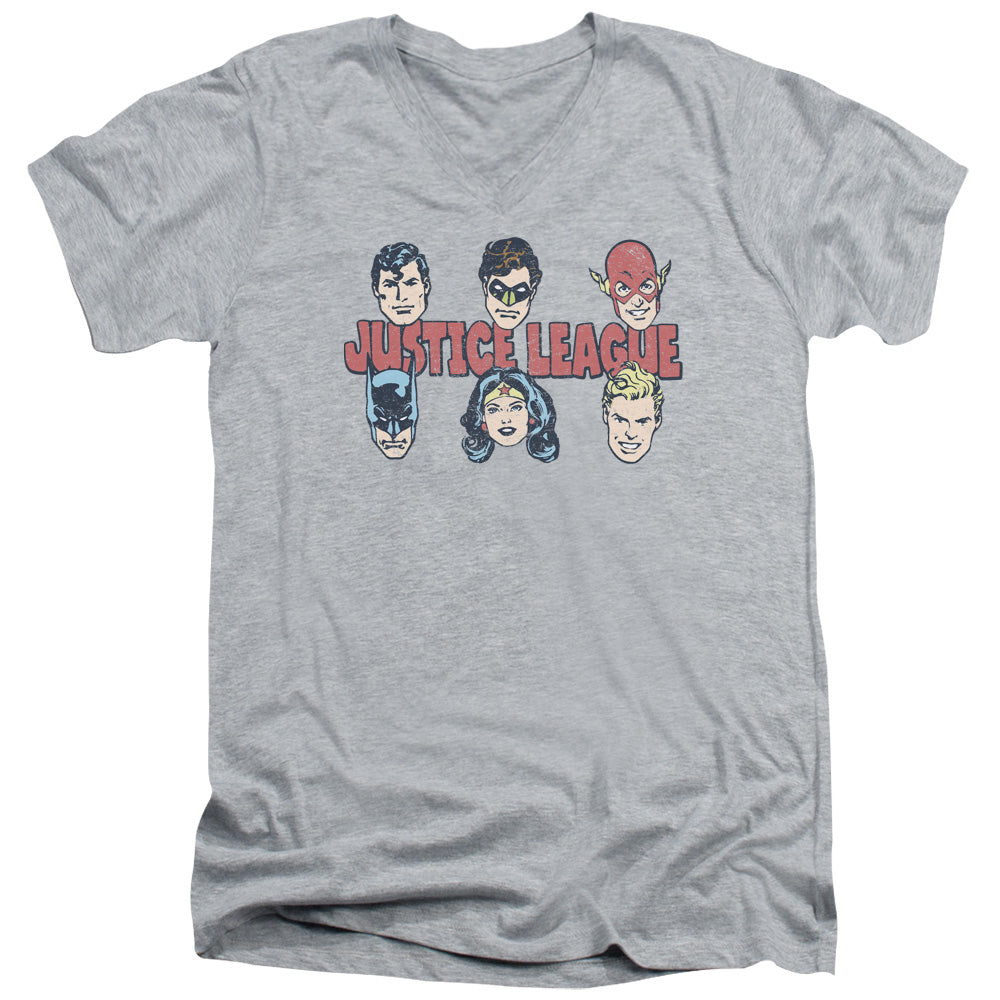 DC Comics Justice Lineup Mens Slim Fit V Neck T Shirt Athletic Heather Officially Licensed