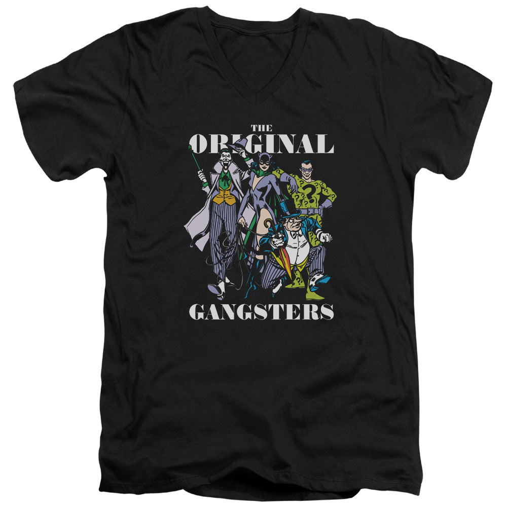 DC Comics Original Gangsters Mens Slim Fit V Neck T Shirt Black Officially Licensed
