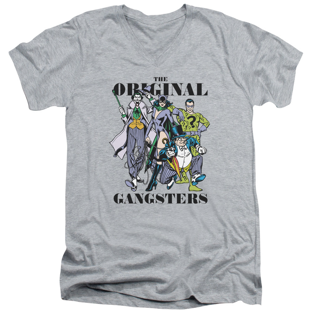 DC Comics Original Gangsters Mens Slim Fit V Neck T Shirt Athletic Heather Officially Licensed