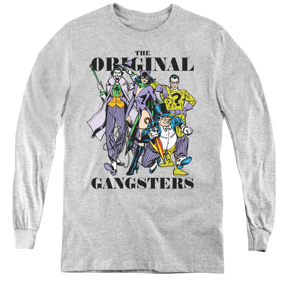 DC Comics Original Gangsters Long Sleeve Kids Youth T Shirt Athletic Heather Officially Licensed