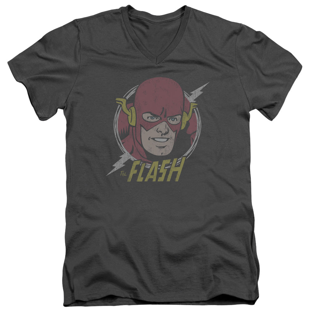 DC Comics Flash Vintage Voltage Mens Slim Fit V Neck T Shirt Charcoal Officially Licensed