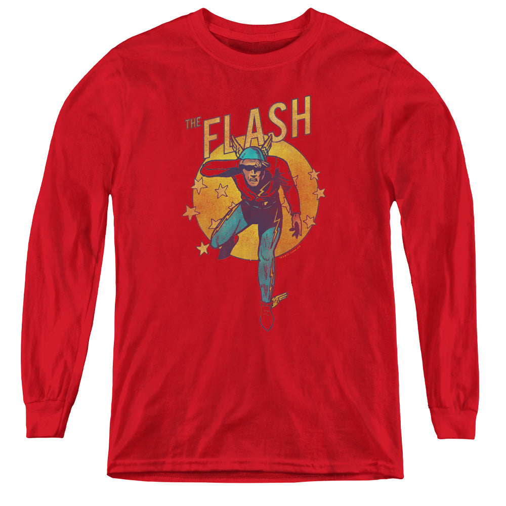 DC Comics Flash Circle & Stars Long Sleeve Kids Youth T Shirt Red Officially Licensed