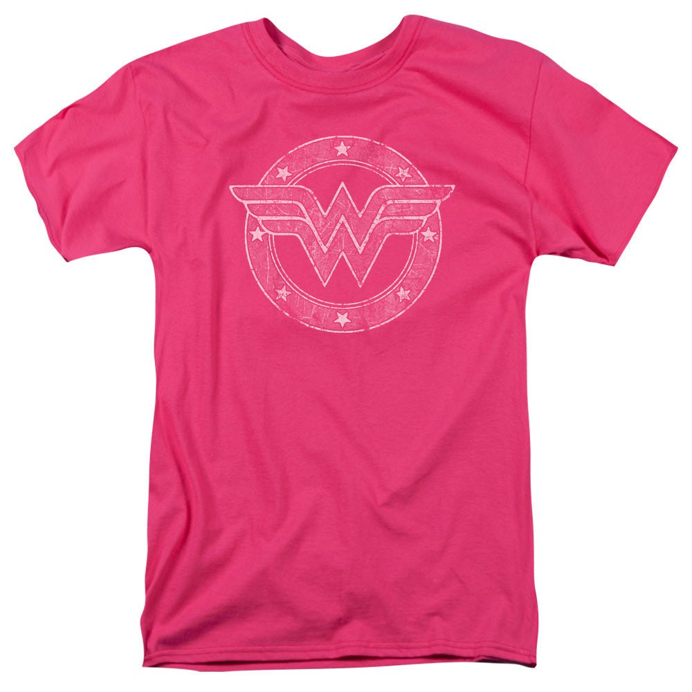 DC Comics Tattered Emblem Mens T Shirt Hot Pink Officially Licensed