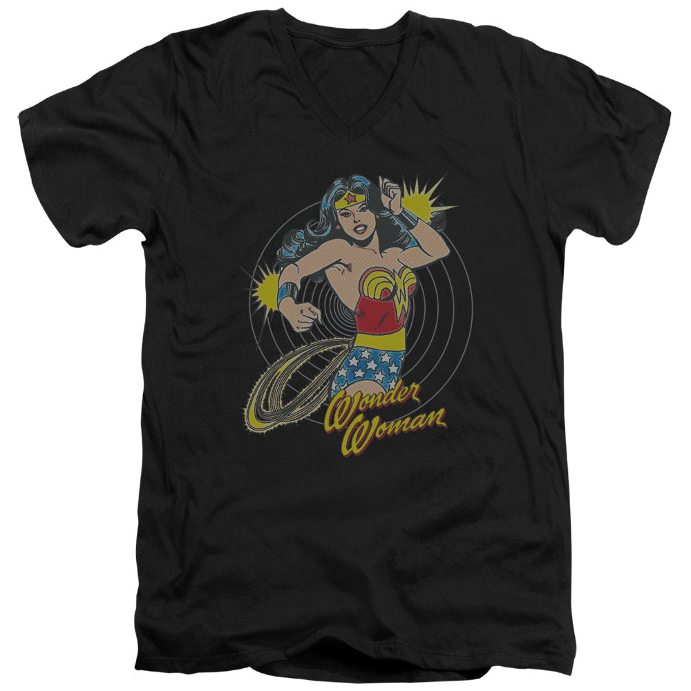 DC Comics Spinning Mens Slim Fit V Neck T Shirt Black Officially Licensed