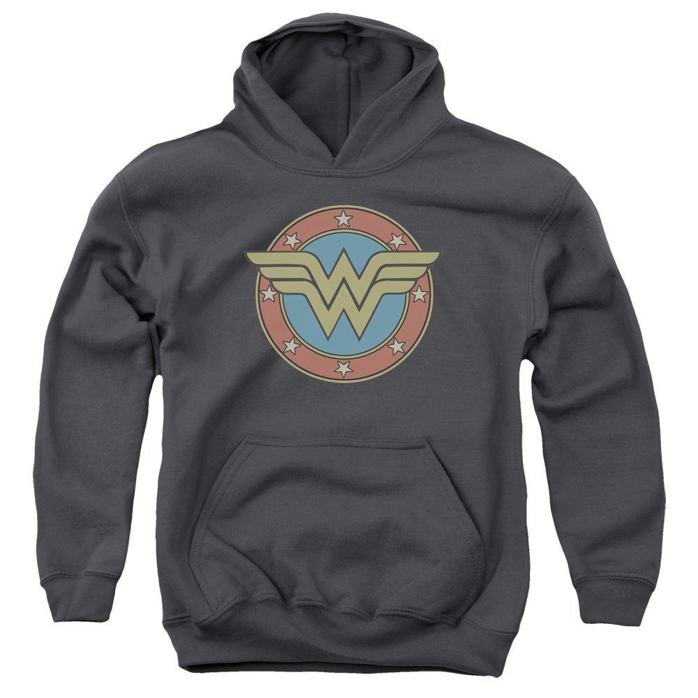 DC Comics Ww Vintage Emblem Kids Youth Hoodie Charcoal Officially Licensed