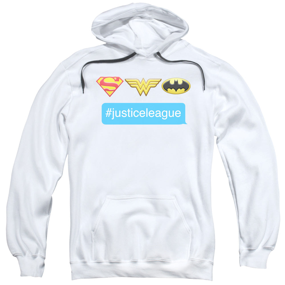 DC Comics Hashtag Jla Mens Hoodie White Officially Licensed