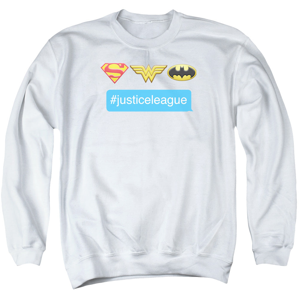 DC Comics Hashtag Jla Mens Crewneck Sweatshirt White Officially Licensed