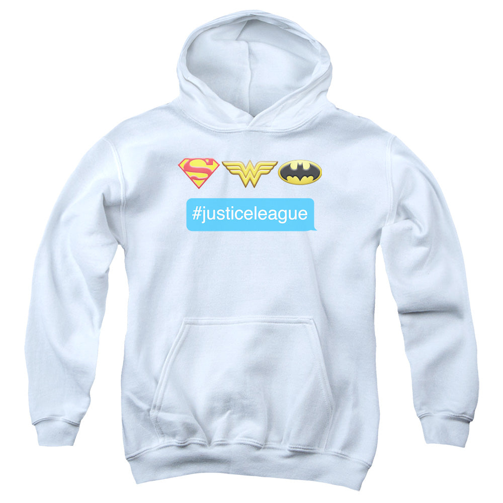 DC Comics Hashtag Justice League Kids Youth Hoodie White Officially Licensed
