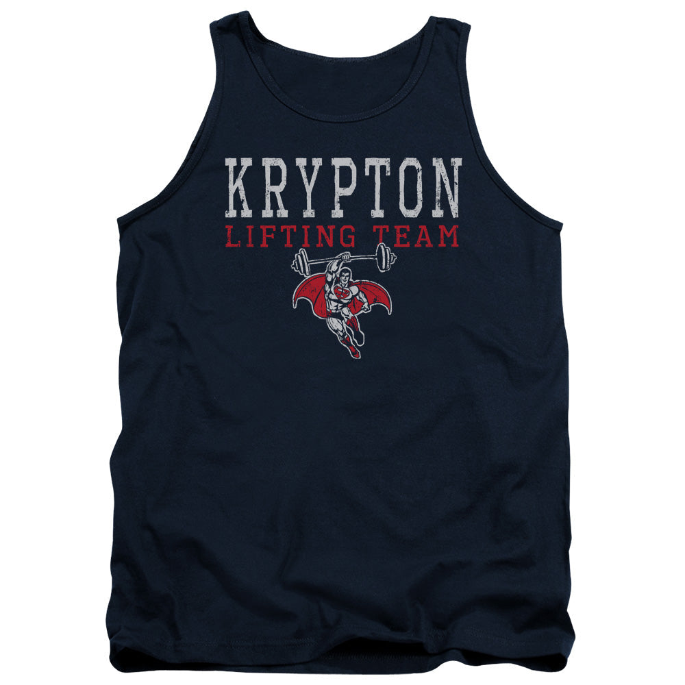 DC Comics Krpton Lifting Mens Tank Top Shirt Navy Blue Officially Licensed