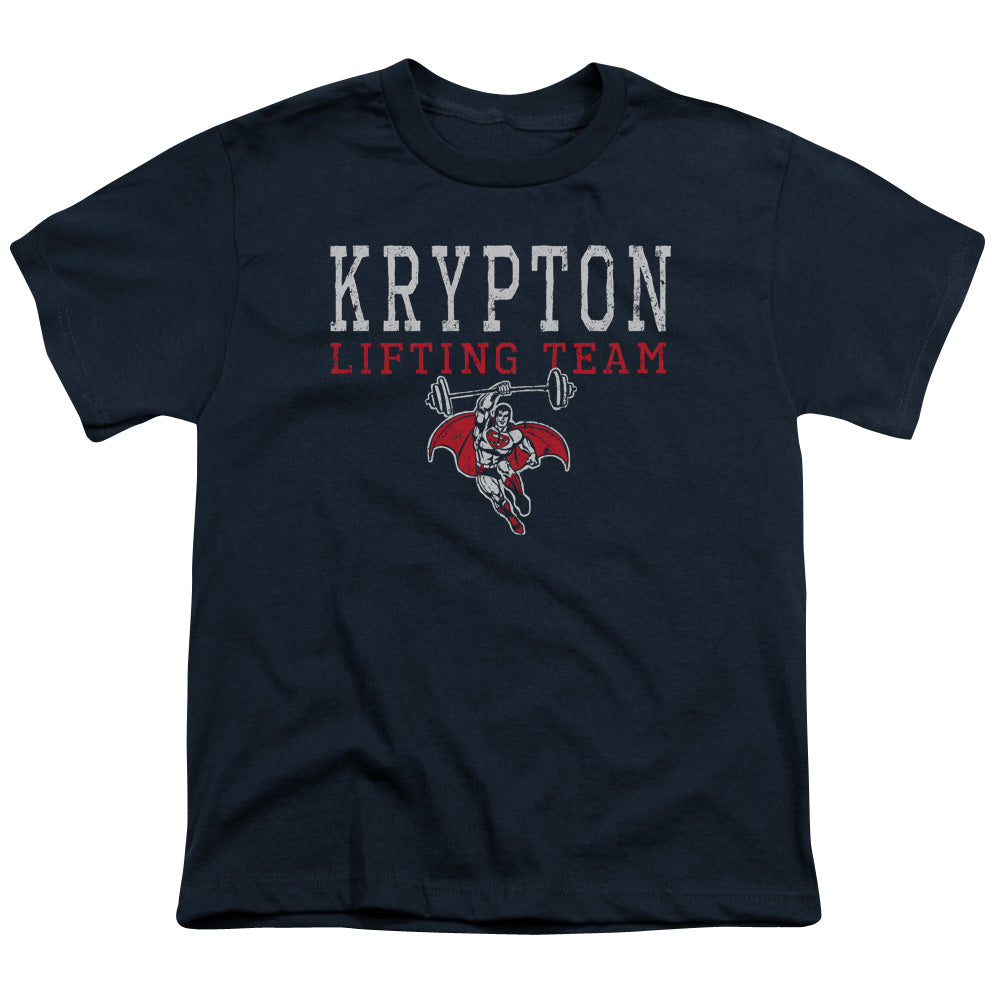 DC Comics Krpton Lifting Kids Youth T Shirt Navy Blue Officially Licensed