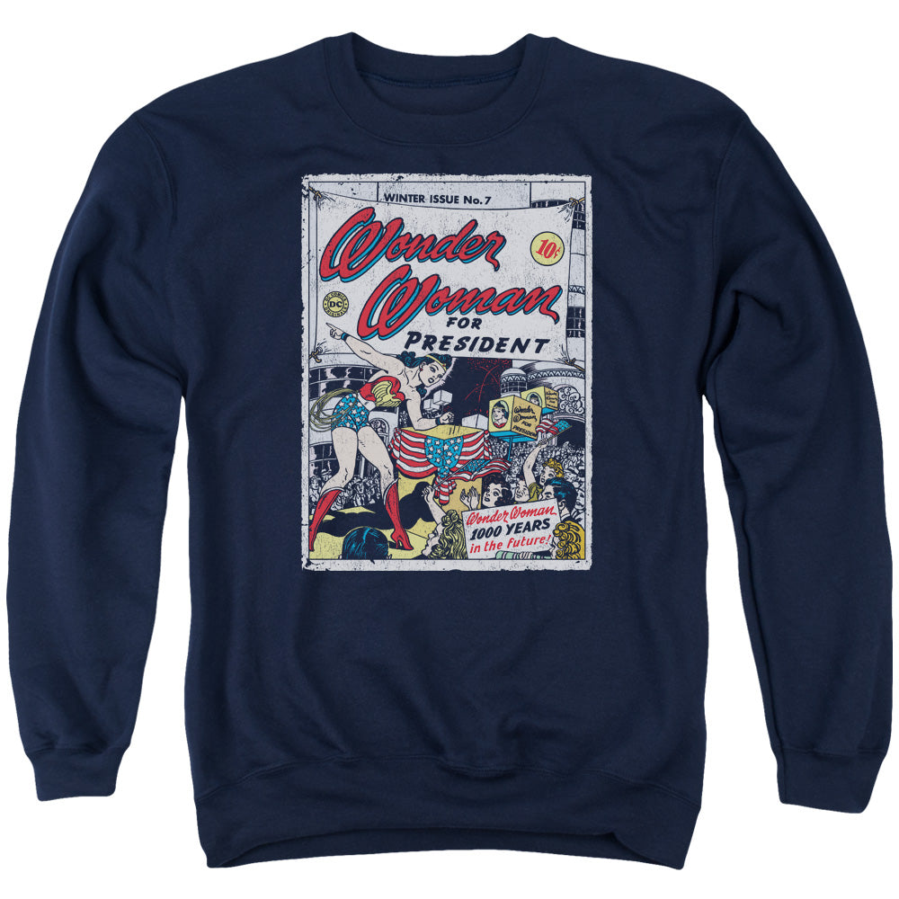 DC Comics Ww for President Mens Crewneck Sweatshirt Navy Blue Officially Licensed