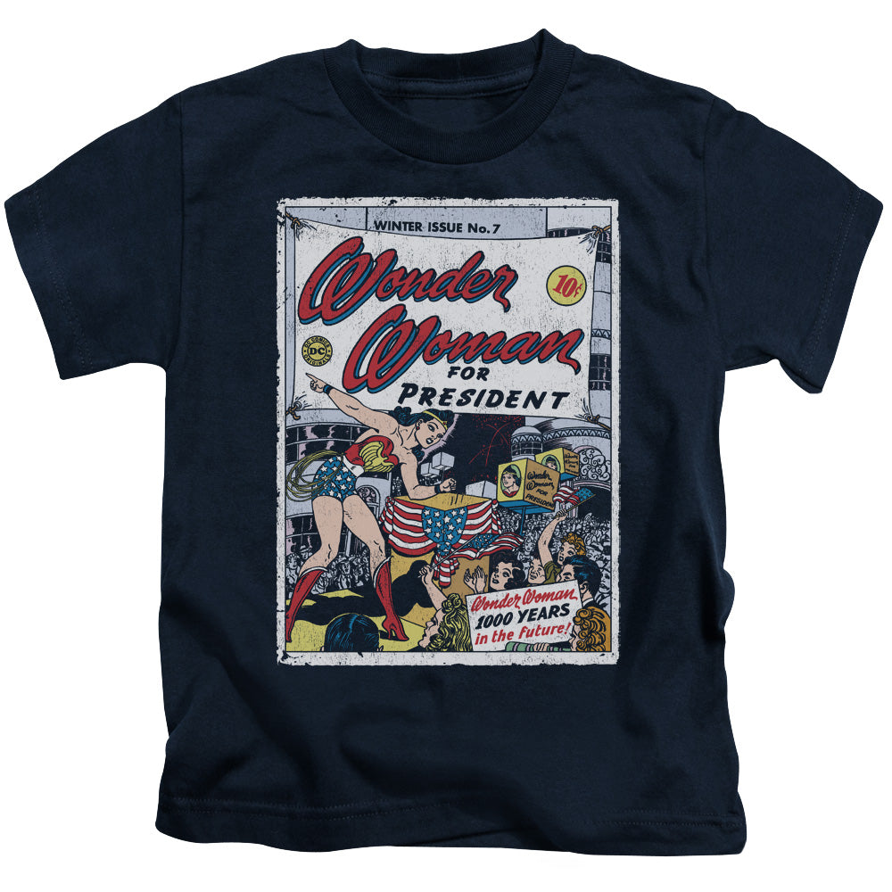 DC Comics Ww for President Juvenile Kids Youth T Shirt Navy Blue Officially Licensed