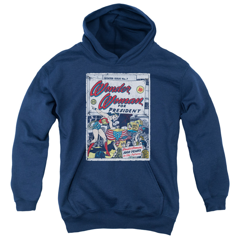 DC Comics Ww for President Kids Youth Hoodie Navy Blue Officially Licensed