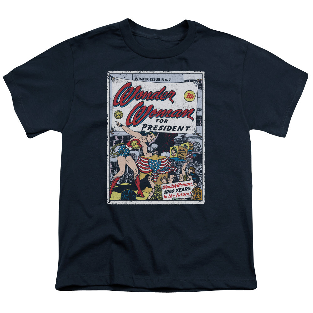 DC Comics Ww for President Kids Youth T Shirt Navy Blue Officially Licensed