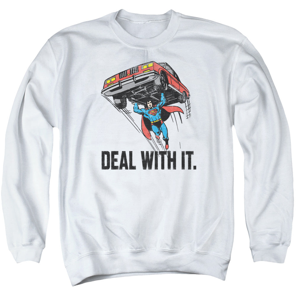DC Comics Deal With It Mens Crewneck Sweatshirt White Officially Licensed