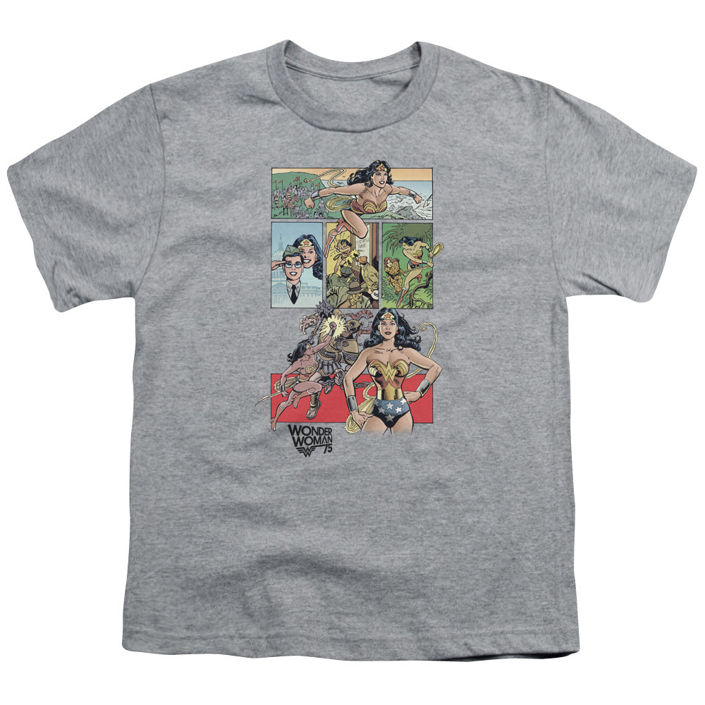 Wonder Woman WW75 Comic Page Kids Youth T Shirt Athletic Heather Officially Licensed