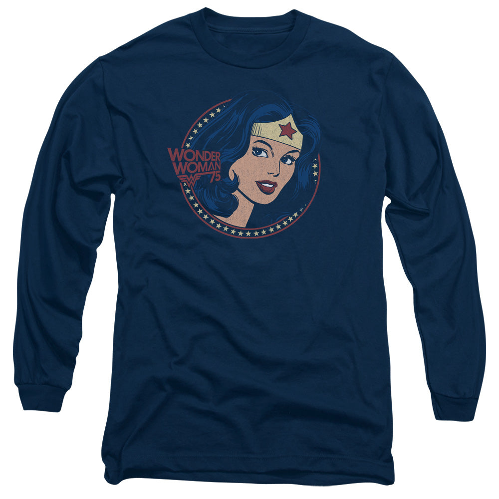 DC Comics WW75 Starburst Portrait Mens Long Sleeve Shirt Navy Blue Officially Licensed