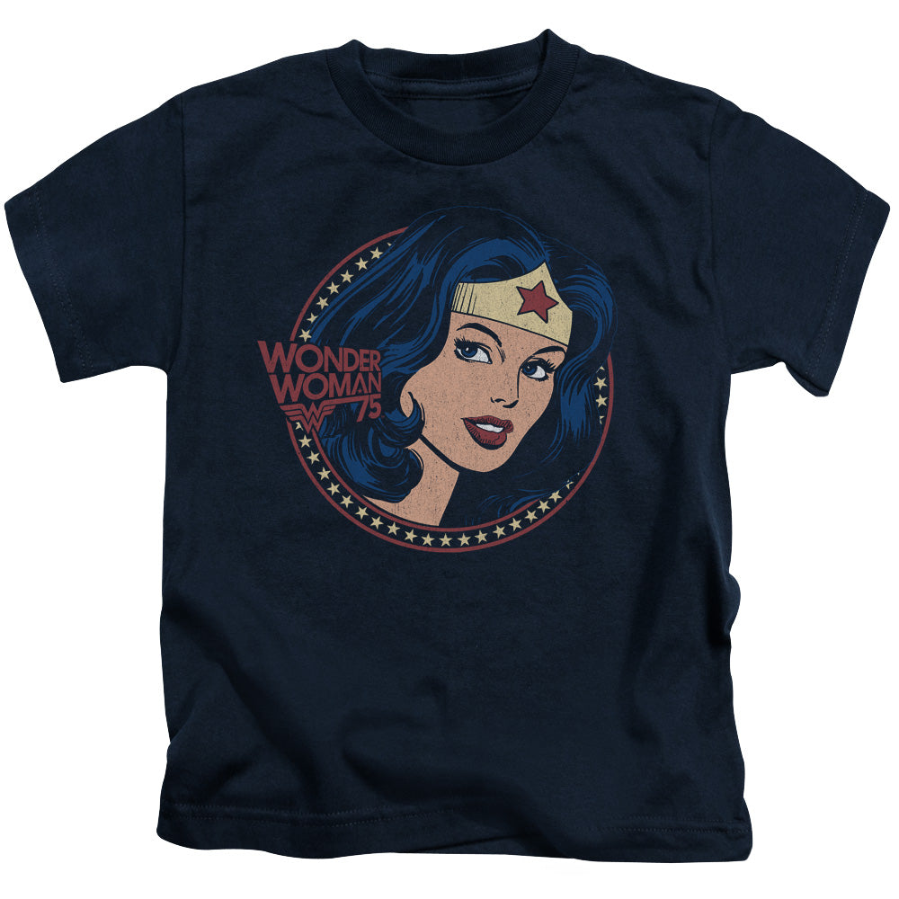 DC Comics WW75 Starburst Portrait Juvenile Kids Youth T Shirt Navy Blue Officially Licensed
