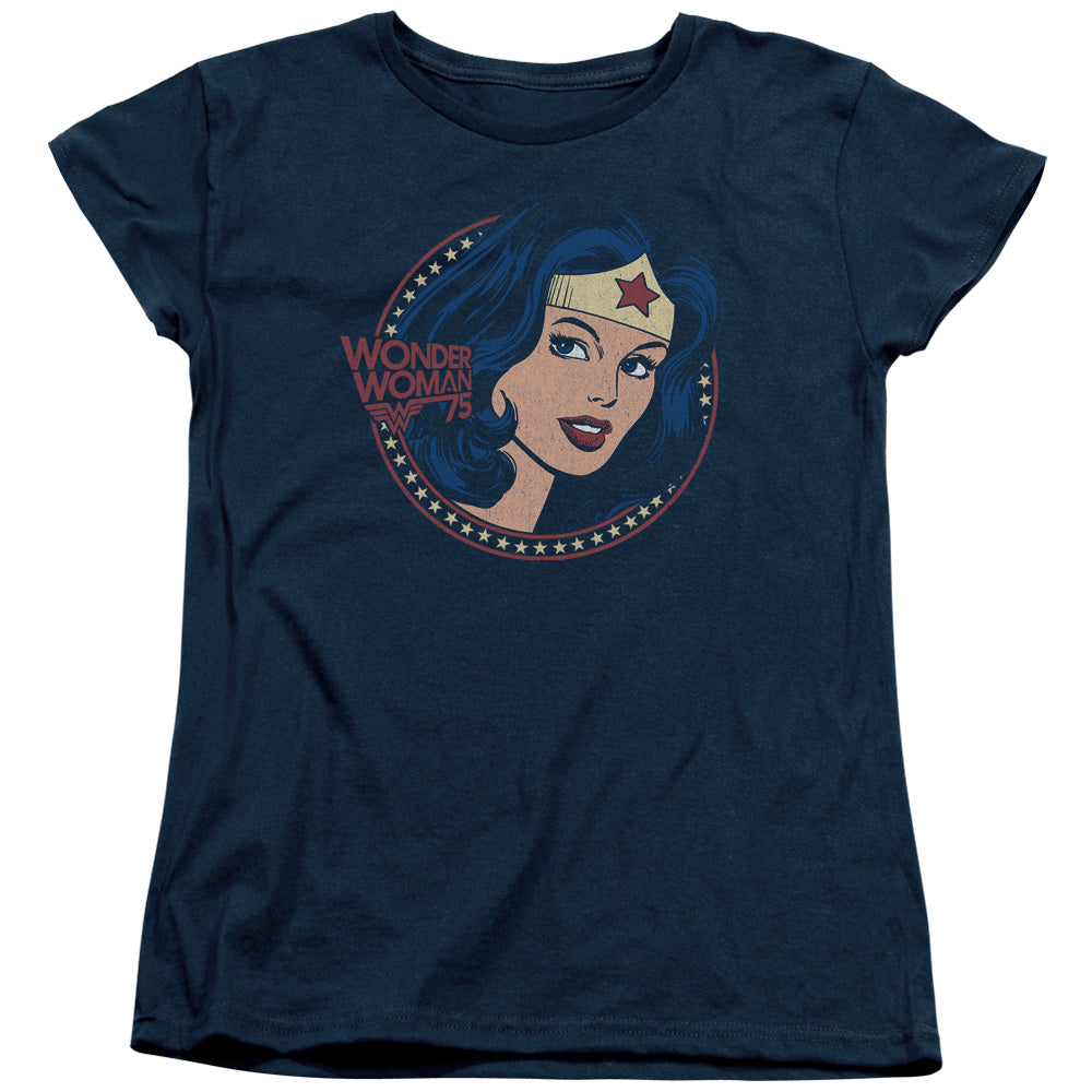 DC Comics WW75 Starburst Portrait Womens T Shirt Navy Blue Officially Licensed