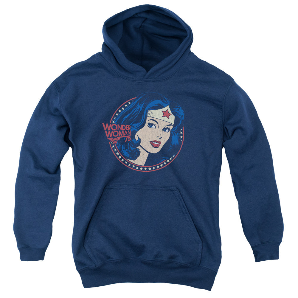 DC Comics WW75 Starburst Portrait Kids Youth Hoodie Navy Blue Officially Licensed