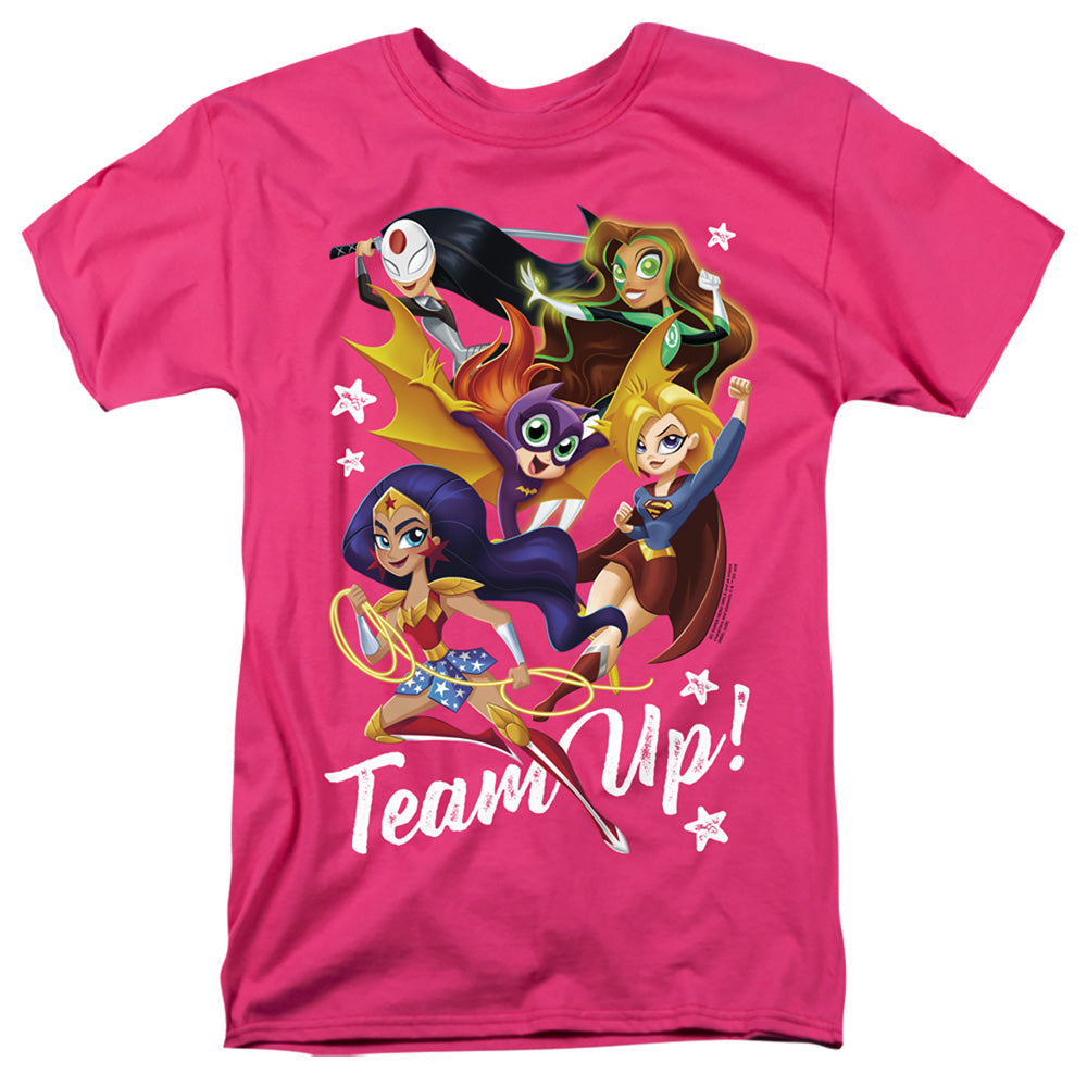 Dc Superhero Girls Team Up Mens T Shirt Hot Pink Officially Licensed