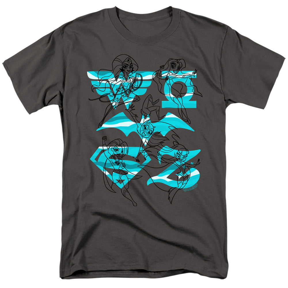 DC Comics Superhero Girls Line Art Group Mens T Shirt Charcoal Officially Licensed