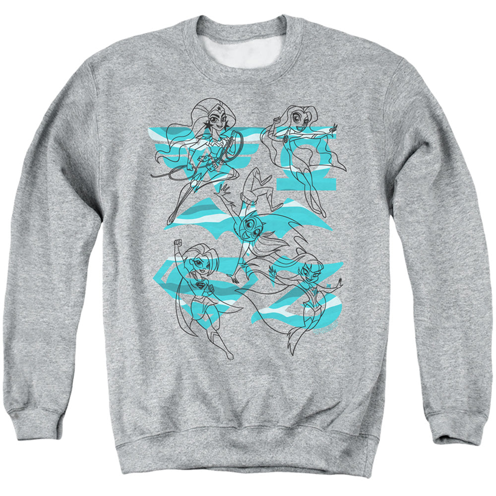 Dc Superhero Girls Line Art Group Mens Crewneck Sweatshirt Athletic Heather Officially Licensed