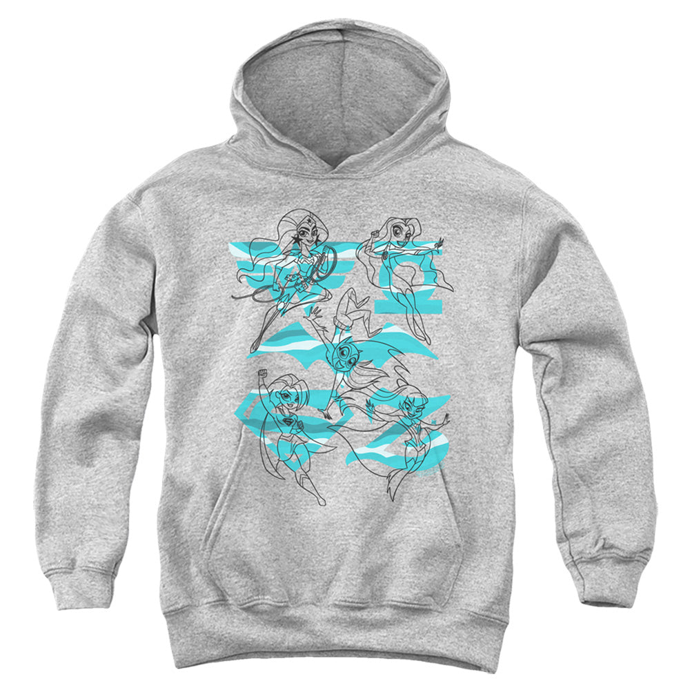 Dc Superhero Girls Line Art Group Kids Youth Hoodie Athletic Heather Officially Licensed