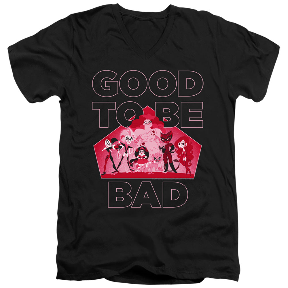 Dc Superhero Girls Good to Be Bad Mens Slim Fit V Neck T Shirt Black Officially Licensed