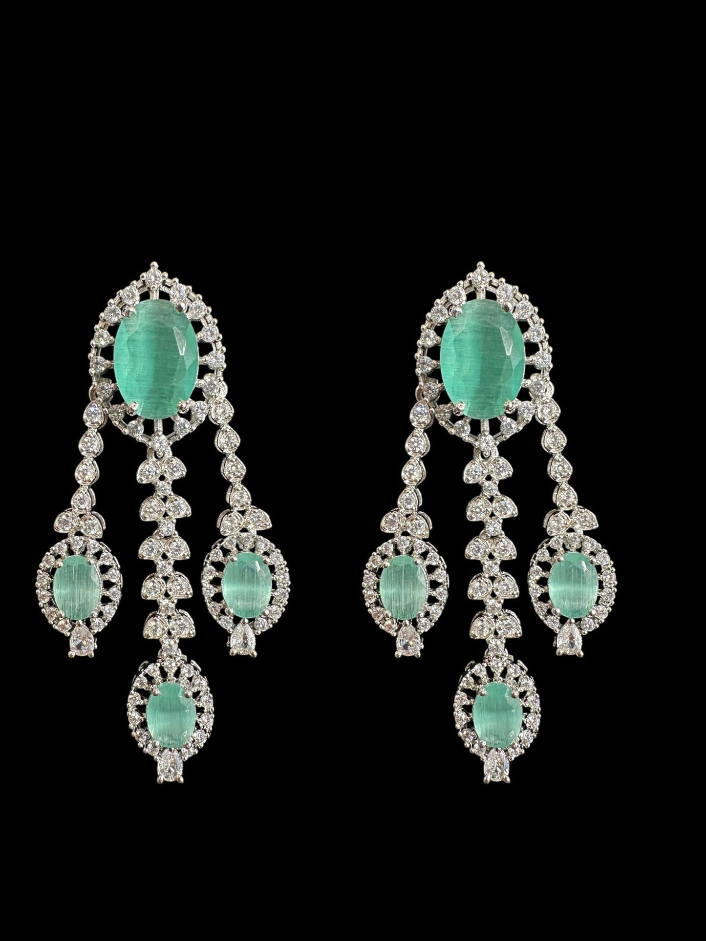 DER750 cz earrings - Mint blue, silver plated ( READY TO SHIP )