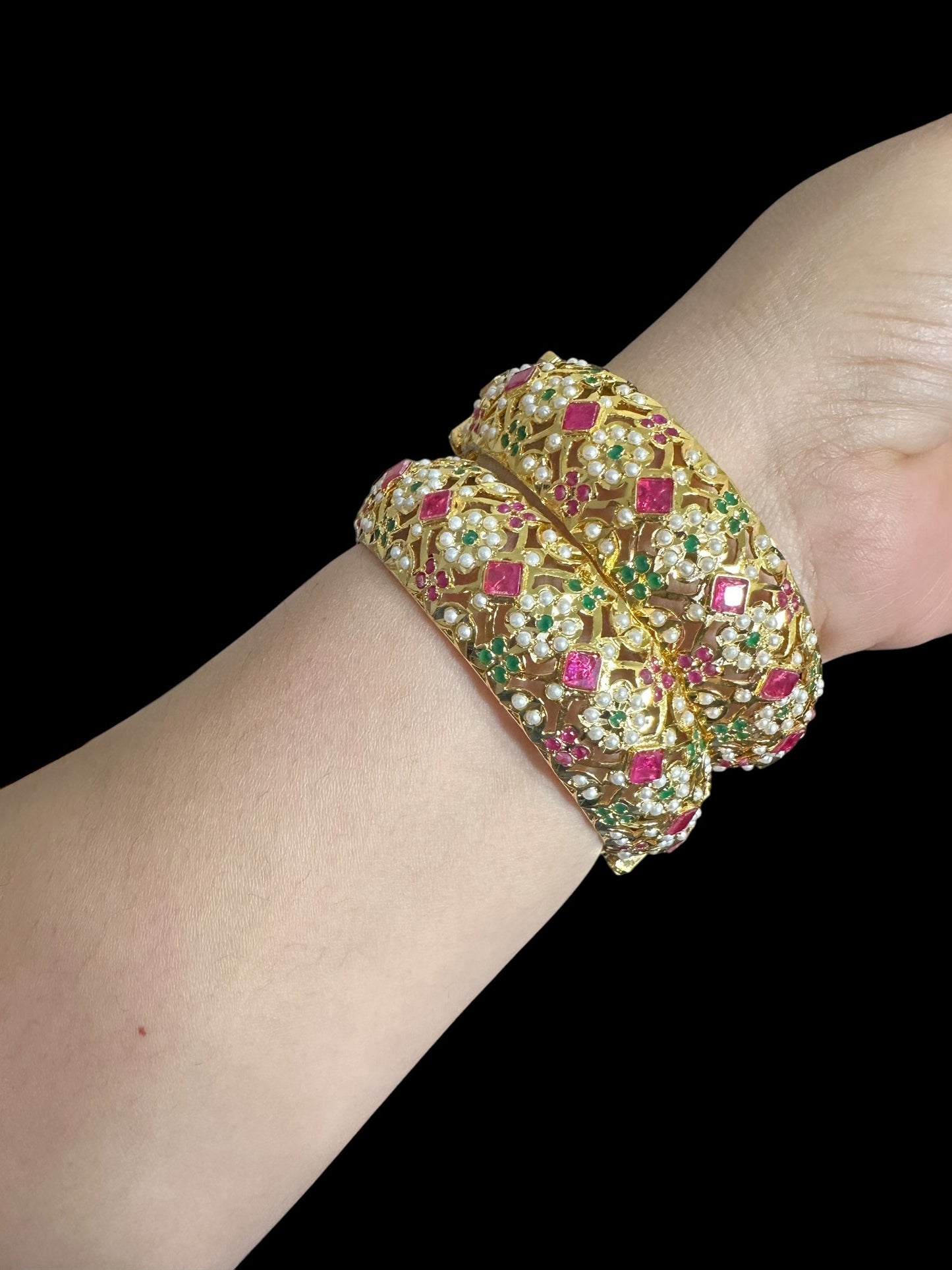 B317 jadau bangles - ruby emerald - one pair ( READY TO SHIP )