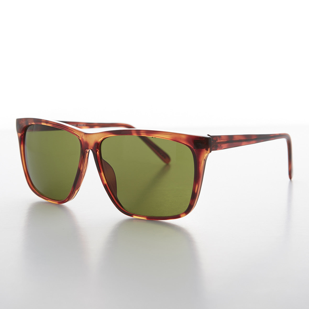 Large Square Vintage Sunglass with Olive Green Lens - Denmark