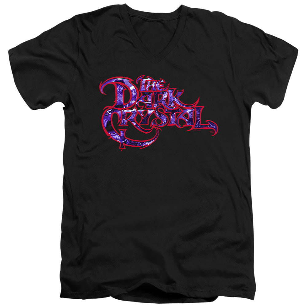 Dark Crystal Collage Logo Mens Slim Fit V Neck T Shirt Black Officially Licensed