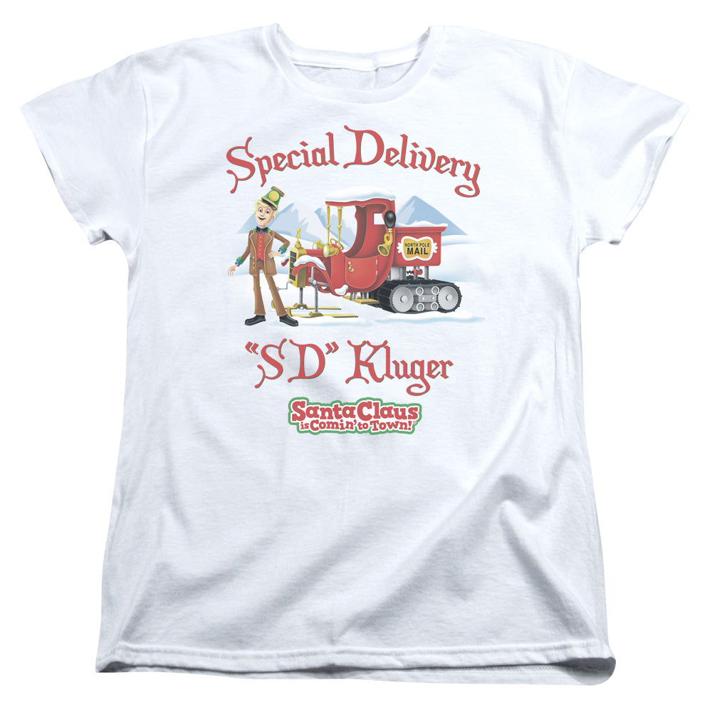 Santa Claus is Comin to Town Kluger Womens T Shirt White Officially Licensed