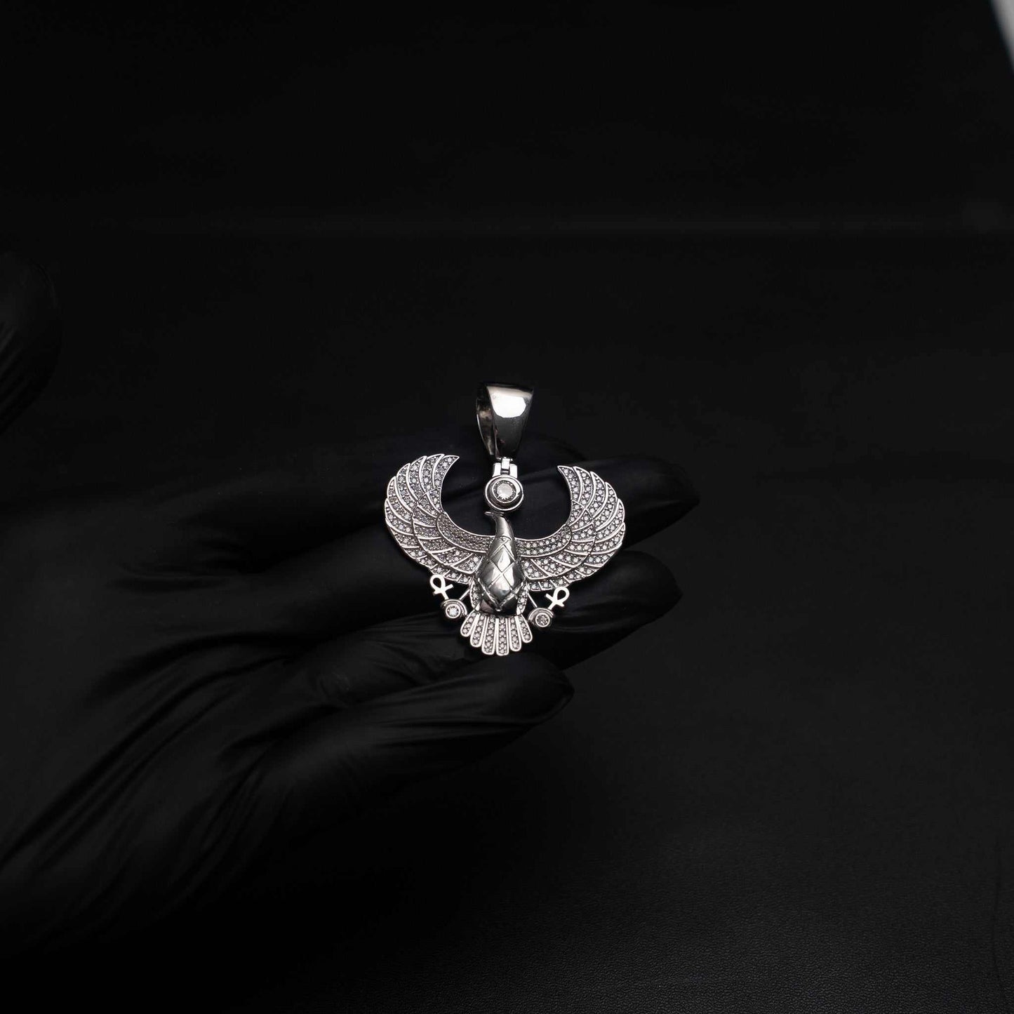 Horus God of Egypt Falcon Bird Moissanite 925 Sterling Silver Pendant