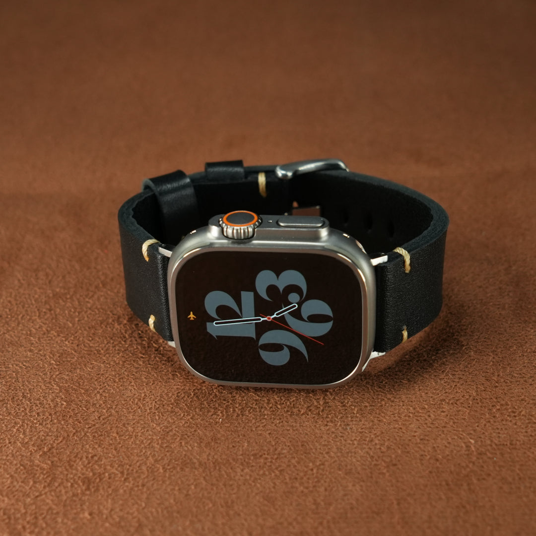 Vintage Distressed Leather Band for Apple Watch Series 10 – 100% Cowhide, One-Piece Hand-Stitched, Patina-Ready