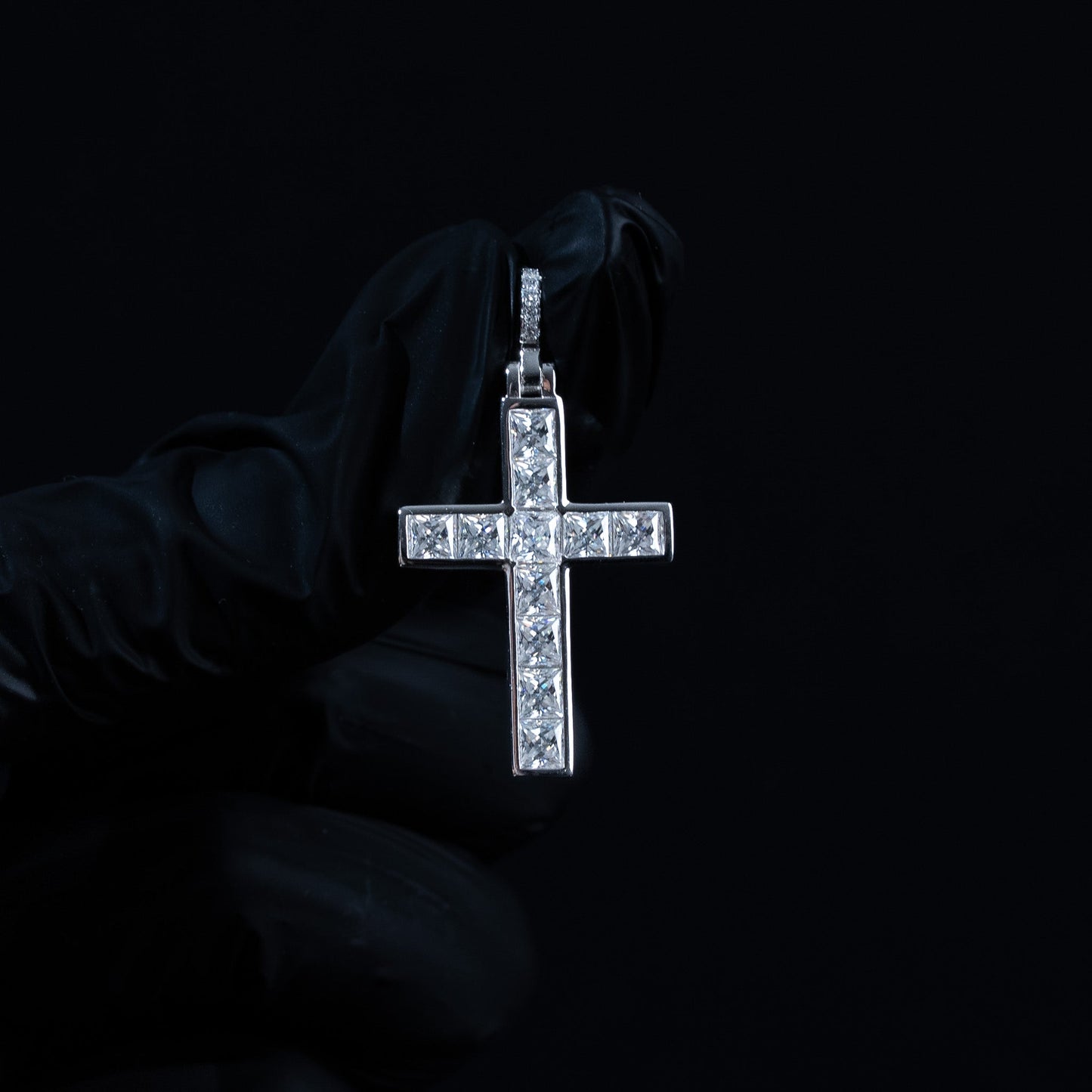 Moissanite 4.6 TCW Princess Cut Tennis Cross Pendant