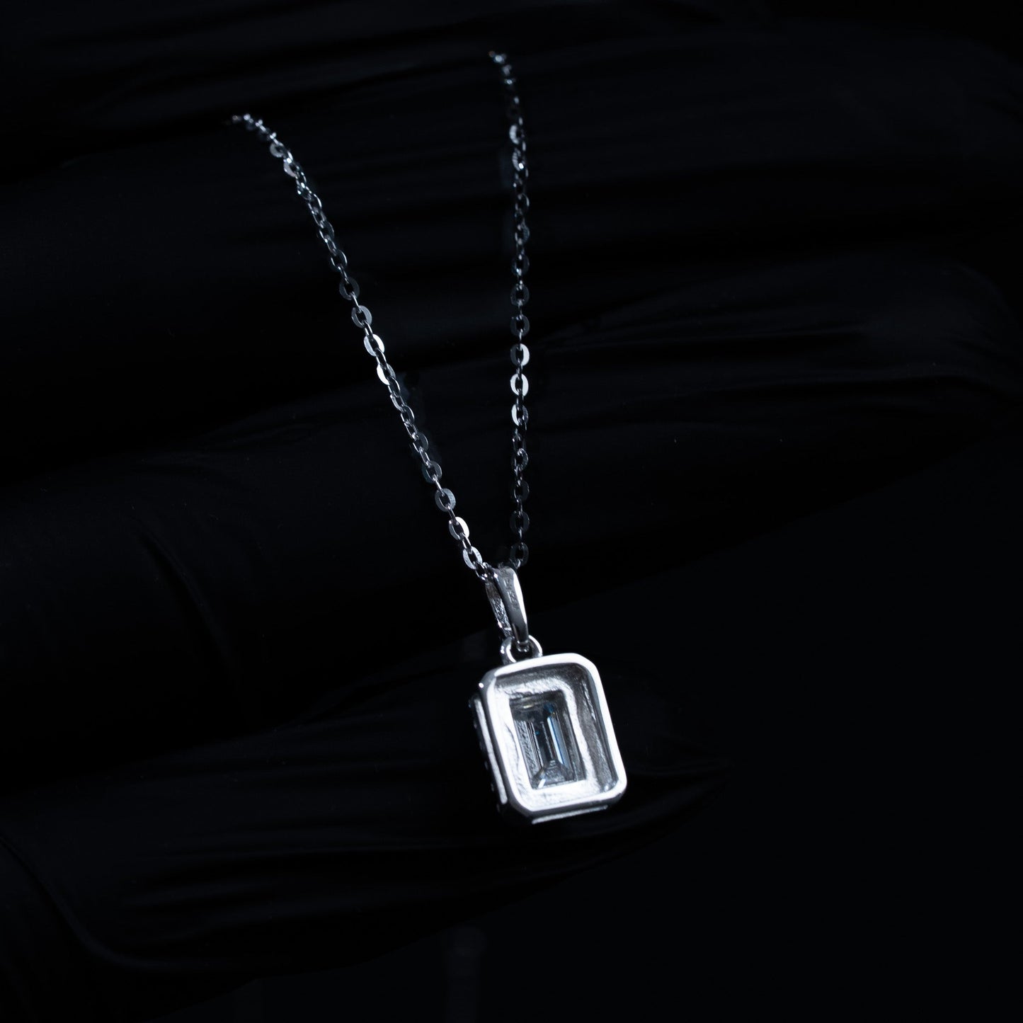 Moissanite 1.2 TCW Emerald Cut Halo Womens Necklace