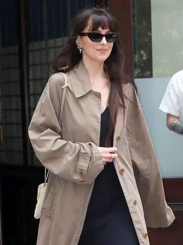 Dakota Johnson NYC 2025 Brown Coat