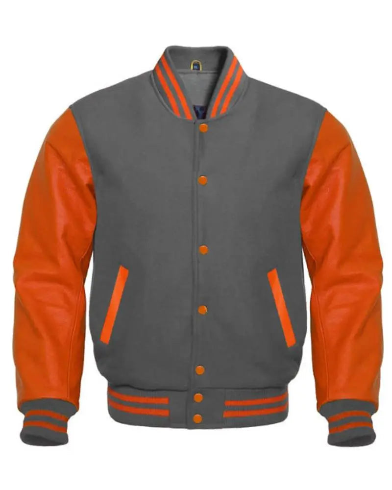 Dark Gray And Orange Varsity Jacket