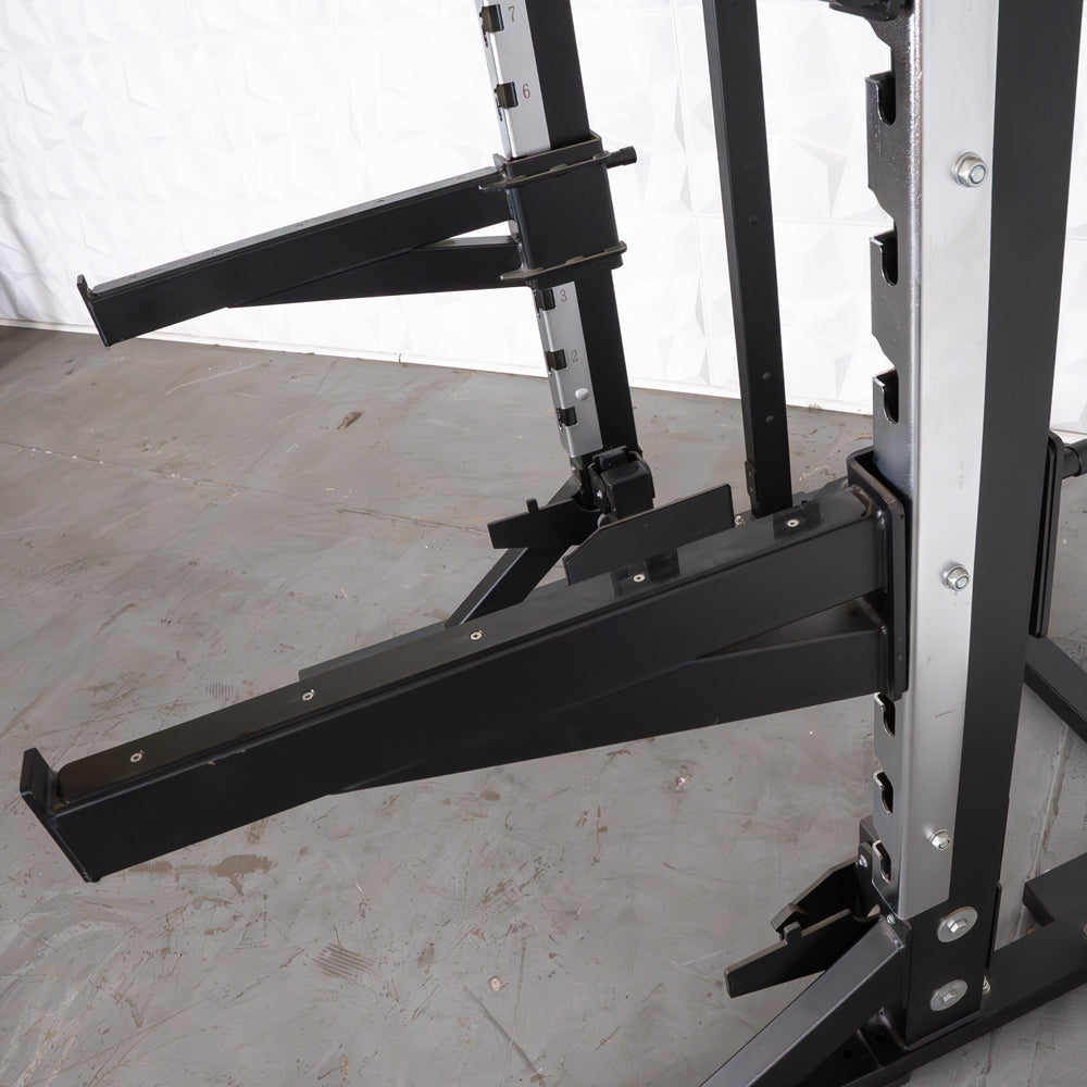 Deluxe Half Rack - Muscle D Fitness - Heavy Duty - Adjustable Safety Bars - Pull Up - Vertical Olympic Bar Storage