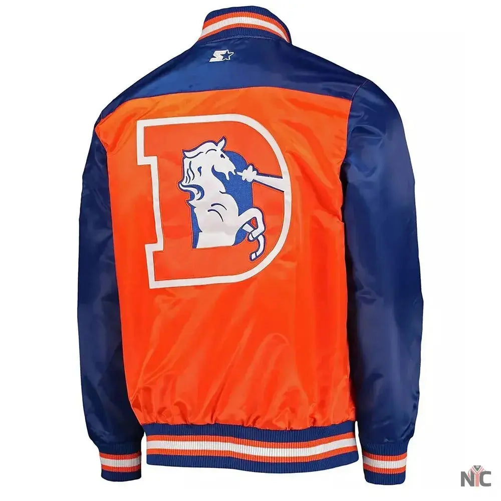 Denver Broncos Blue and Orange Varsity Satin Jacket