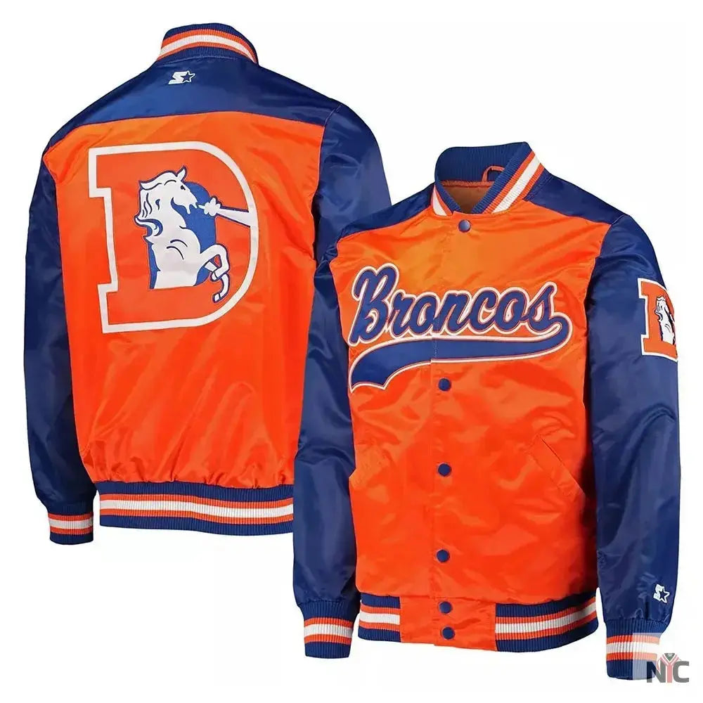 Denver Broncos Blue and Orange Varsity Satin Jacket
