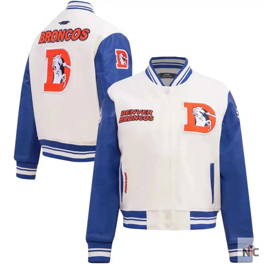 Denver Broncos Classic Rib Wool and Leather Varsity Jacket